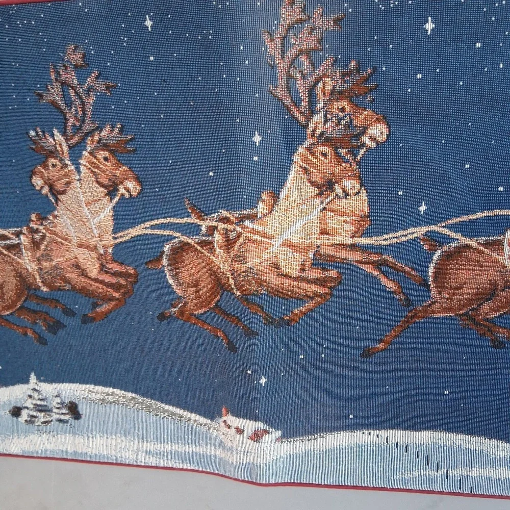 Vintage Christmas Woven Tapestry Wall Hanging Santa Sleigh Reindeer 32